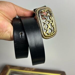 VTG Y2K GAP Belt 30 (34.5”)Women Black Genuine Leather Tooled Buckle Cowgirl